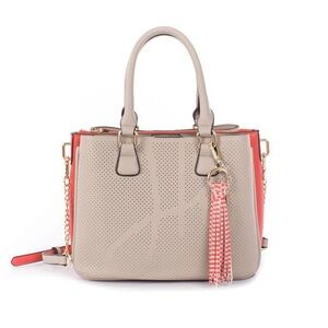 Joseph Ribkoff cream and orange multi pocketed hand bag